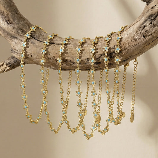 B廠【E012】跨境ins風個性花朵鏈藍色滴油手鍊小眾時尚設計感不鏽鋼鍍18k金
26.02-1