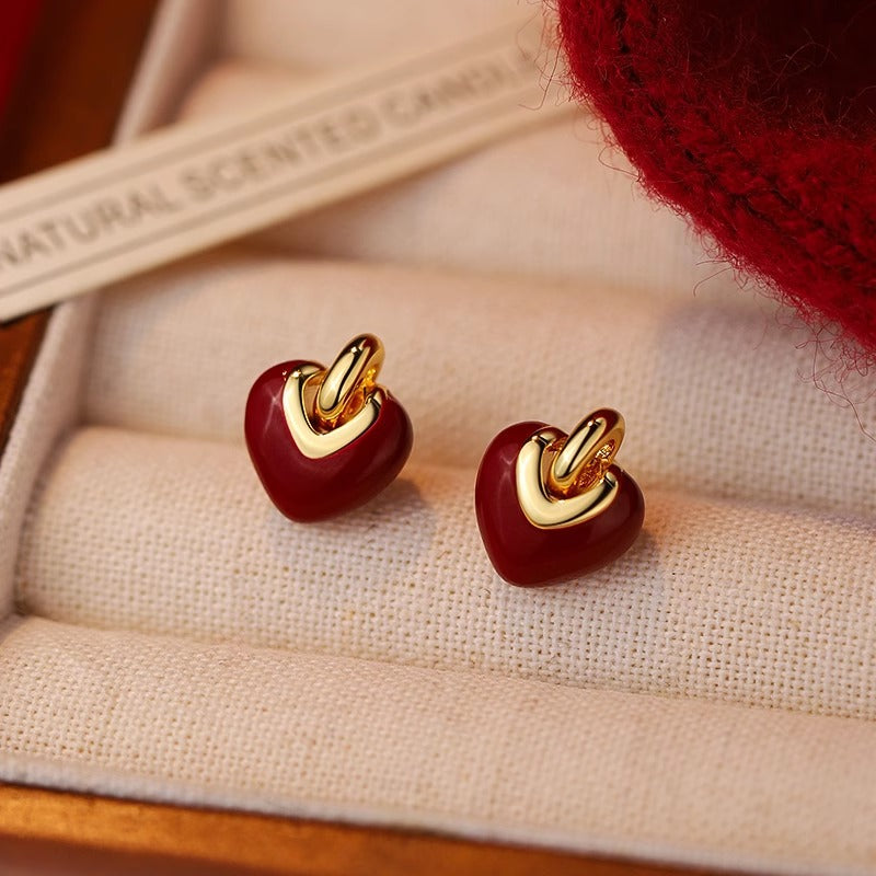 F廠【SE2414】S925銀小眾設計感琺瑯愛心耳環女簡約復古時髦氣質耳飾品 25.05-5