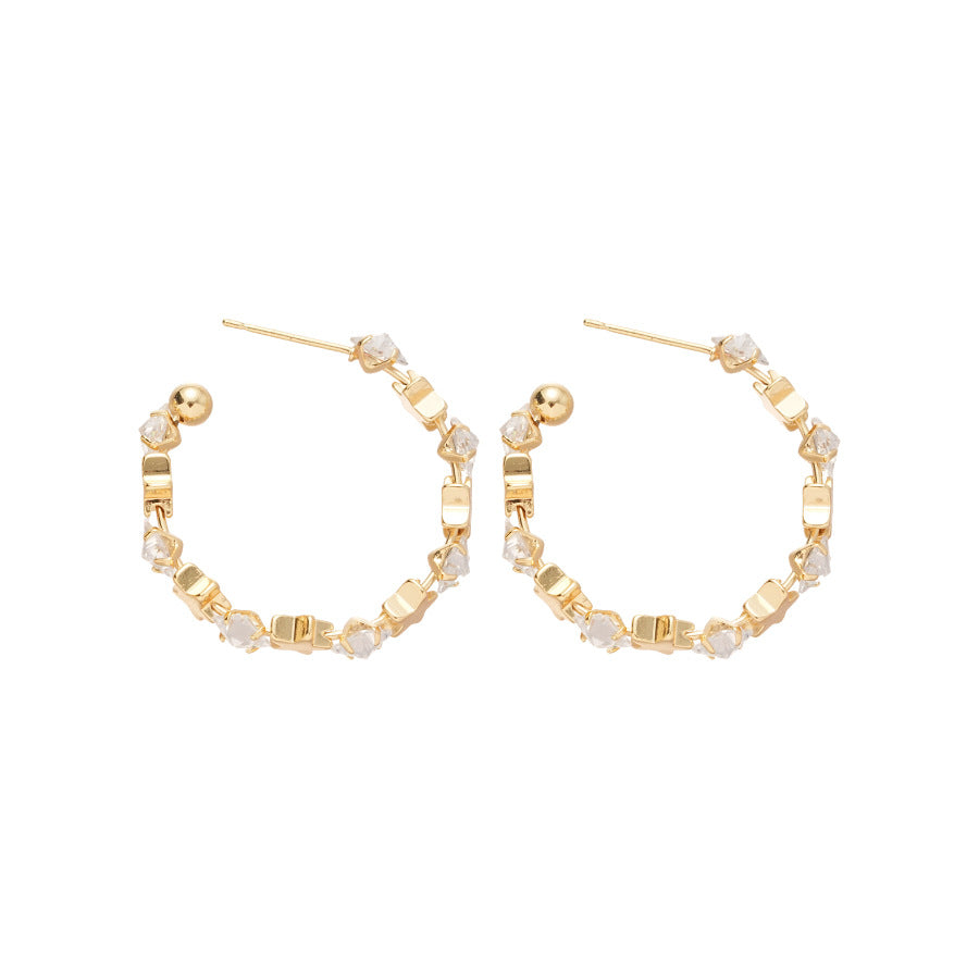 A廠【WE4838】925銀針超閃鋯石星星幾何C形耳環簡約百搭時尚耳環輕奢高級感耳飾女
 25.10-5