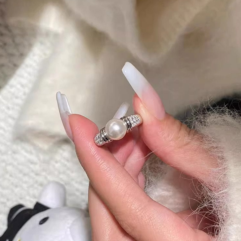 F廠【DQ8359R】中古風施家仿珍珠戒指女S925純銀法式復古高級感小眾開口戒指 25.04-3