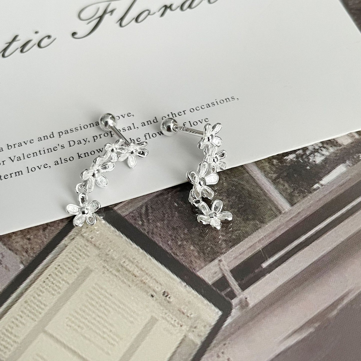 F廠【DQ11154E】足銀999小清新簡約花朵耳環女森系甜美繁花流蘇精緻耳飾 25.05-2