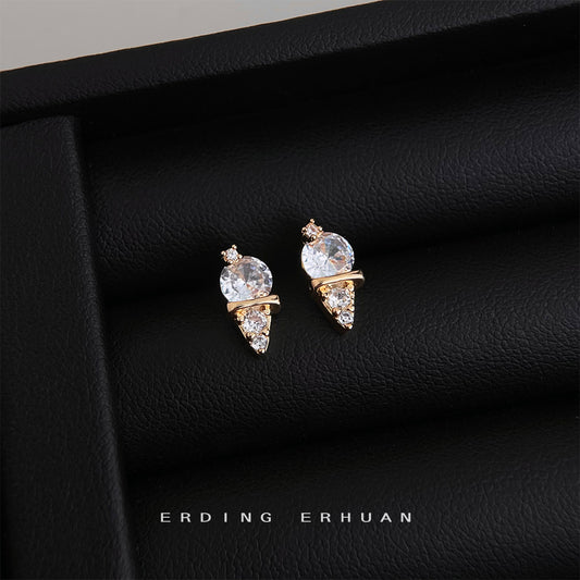 C廠【5968】迷你版~實物很小!微鑲鋯石鍍14K冰淇淋清新百搭甜美耳環學生耳飾 25.05-1