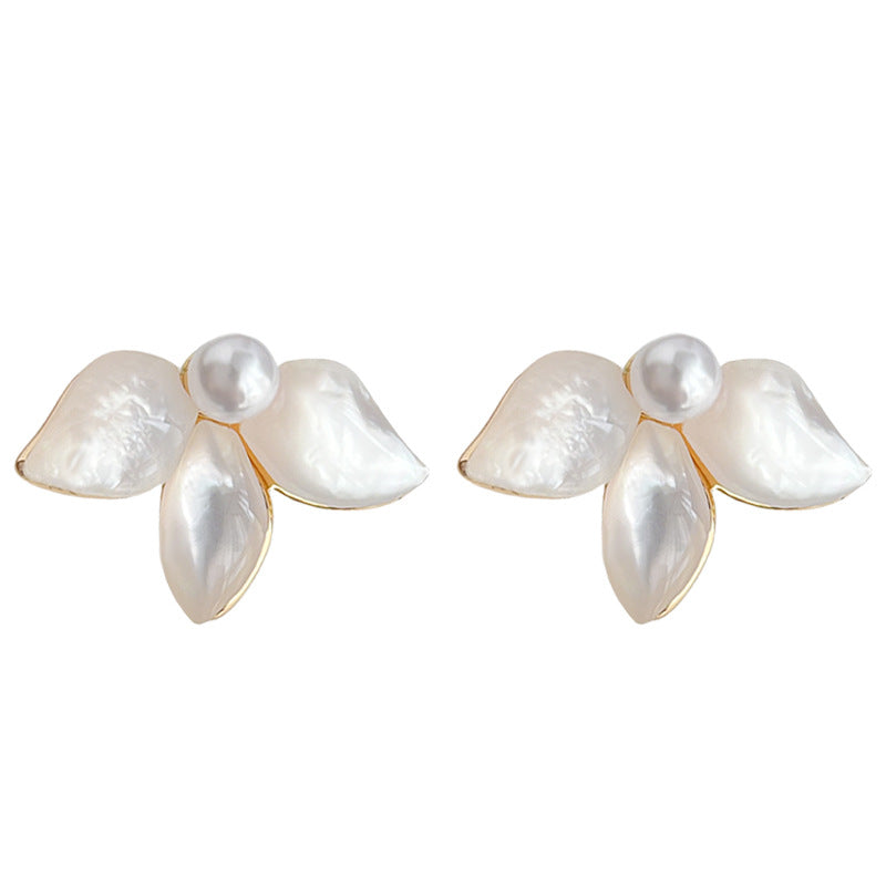 C廠【4733】真貝殼時尚通勤高級感輕奢風鍍14K優雅葉花耳環氣質耳飾 24.09-1