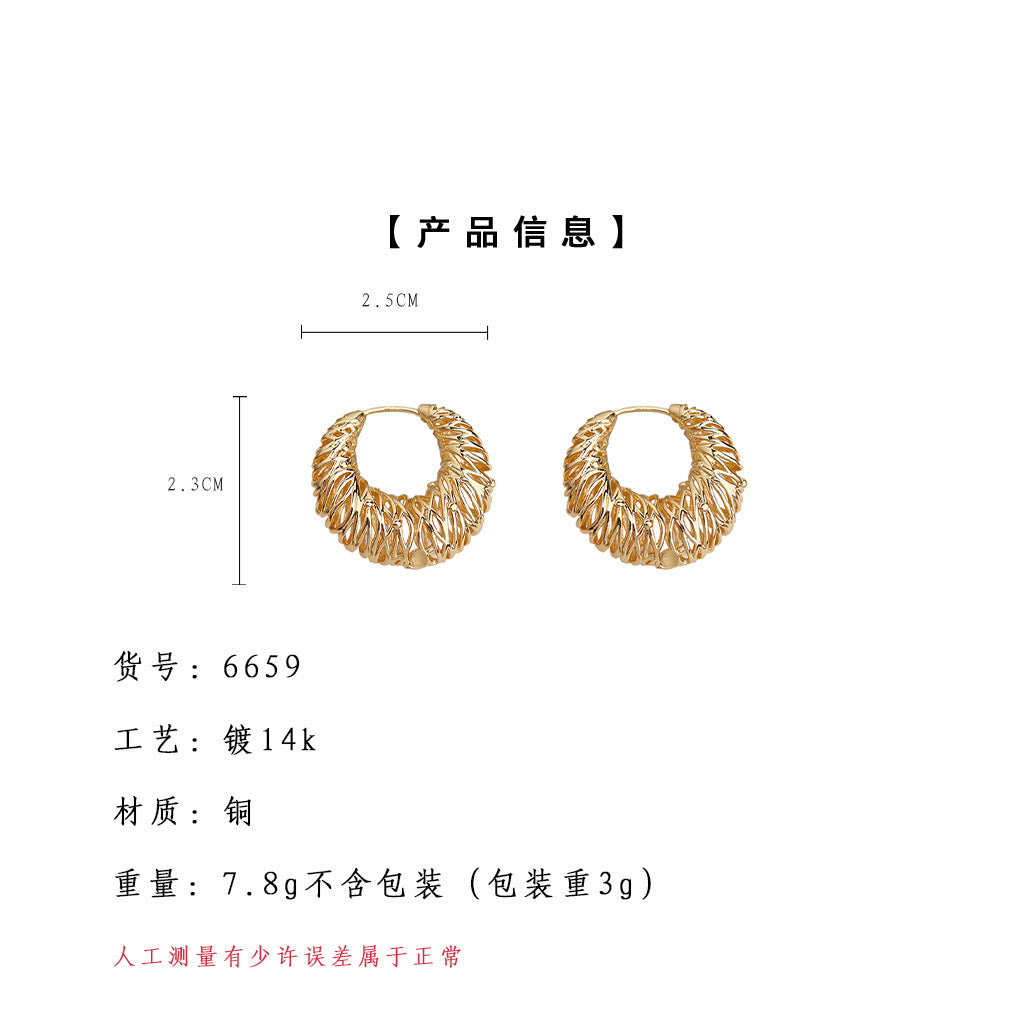 C廠【6659】時尚高級感輕奢風鏤空氣質爆款通勤新款圓形幾何耳環耳環
25.08-5