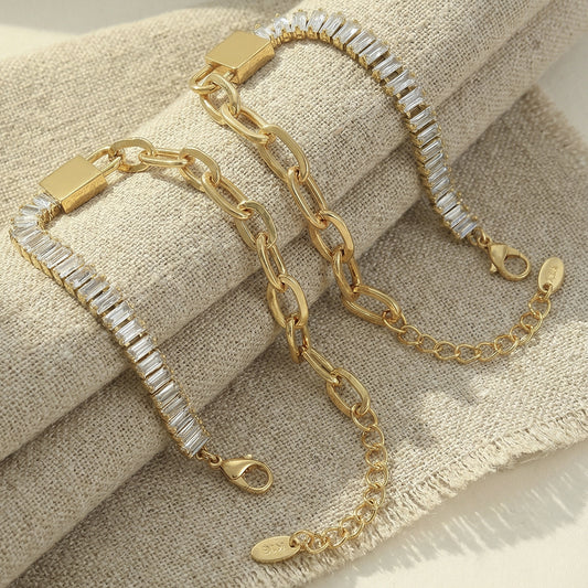 B廠【E035】ins冷淡風鎖頭鋯石拼接金屬鏈條手鍊歐美小眾輕奢時尚設計手飾品
26.02-1