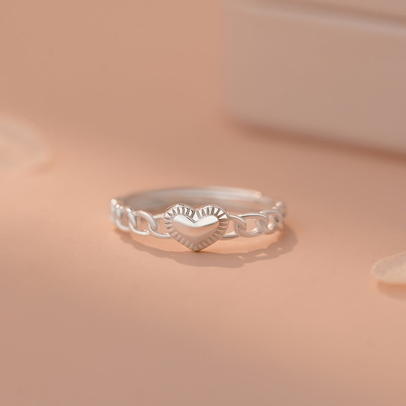 E廠【YC4138R】S999純銀公主甜美鏤空愛心連結戒指女小眾設計高級開口戒 25.03-3