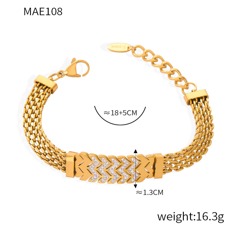 B廠【P295-E108】歐美簡約熱銷字母W排列交叉錶帶鏈條鈦鋼鍍18k金鑲鑽氣質項鍊飾品 24.03-1
