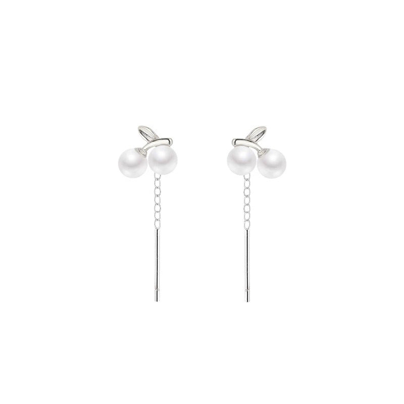 F廠【DQ10926E】999足銀輕奢小眾櫻桃耳線女時尚簡約仿珍珠流蘇設計百搭耳飾 25.02-4