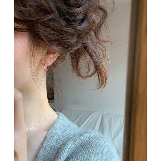 E廠【XDQ10753E】多巴胺彩色鋯石925純銀耳環女甜美可愛流蘇小眾設計感銀耳飾 26.04-4