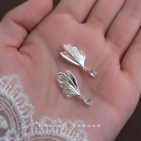 C廠【6272】原創設計~海藍寶鋯石清新甜美蝴蝶水滴耳飾925銀針優雅新款耳環女 25.06-4