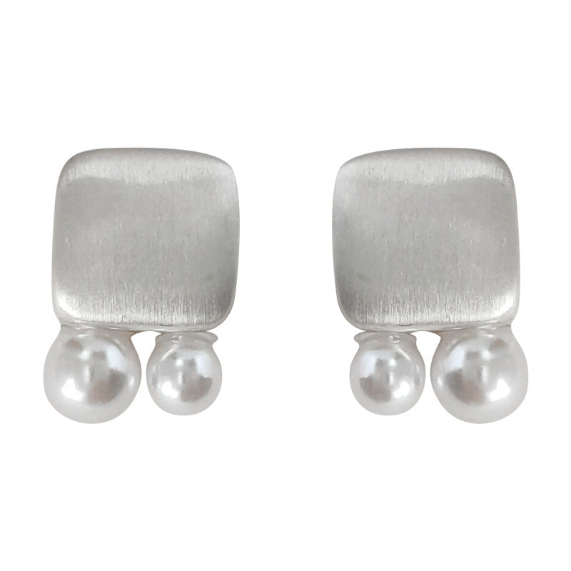 C廠【2682】通勤百搭方形拉絲金屬感簡約耳環民族風設計感幾何高級感珍珠耳飾 24.04-1