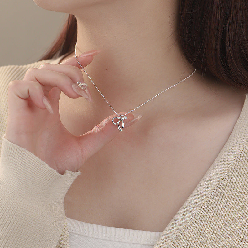E廠【YC0213N】S925純銀蝴蝶結項鍊簡約氣質甜美設計公主優雅藝術鎖骨鏈 25.02-3