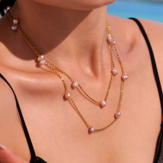 B廠【P1313】西太后項鍊不鏽鋼鏈條串淡水珍珠項鍊ins小眾設計感飾品潮 25.05-2