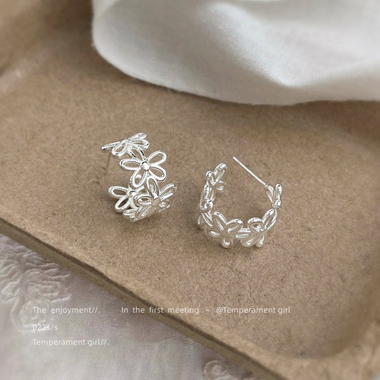 C廠【6614】蕾絲花邊鏤空925銀針厚鍍銀保色清新甜美仙女風新款耳飾 耳環
 25.08-5