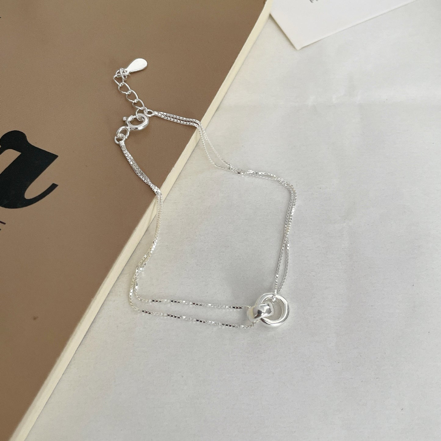 F廠【DQ0470S】ins風極簡氣質圓環雙層手鍊女S925純銀小眾精緻雙環百搭手飾 25.04-4
