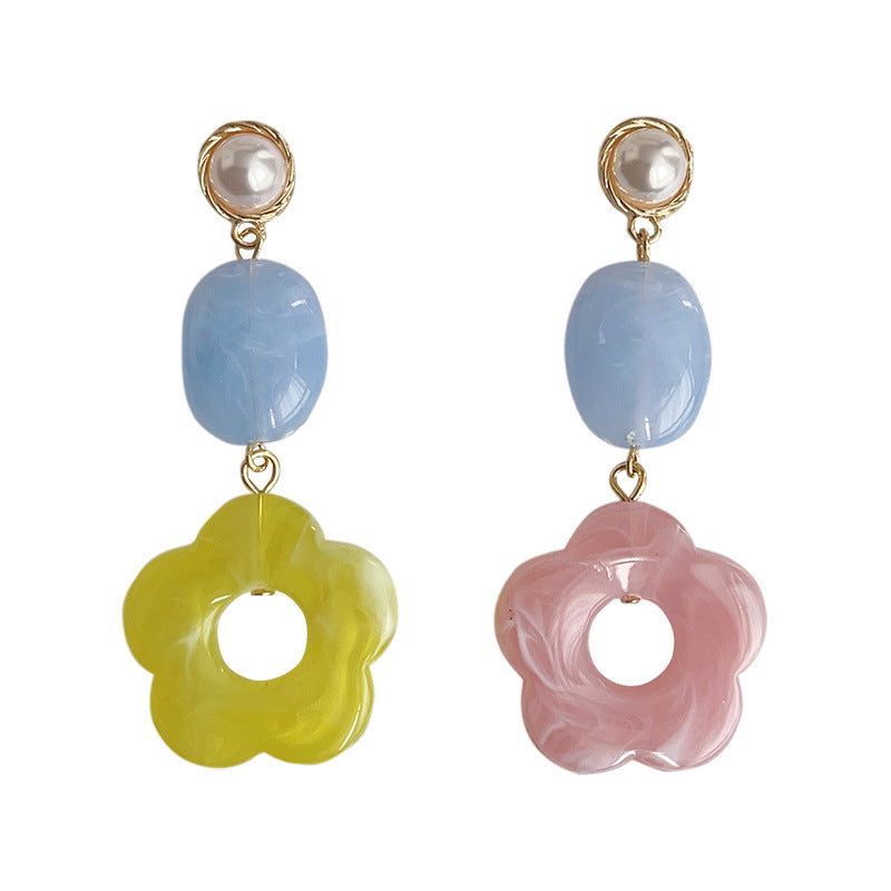 C廠【3728】清新甜美~不對稱設計感原創手工藝銀針耳環花朵飾品女新款耳環 24.03-4