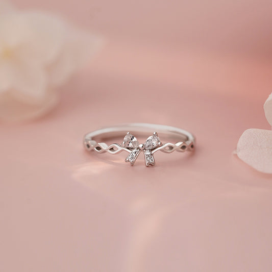 E廠【YC3650R】S999足銀甜美蝴蝶結戒指女少女開口可調整食指戒指環 25.06-3