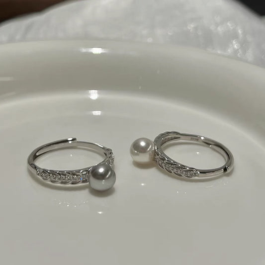 F廠【DQ8551R】輕奢高級感S925純銀麥穗鋯石正圓仿珍珠戒指女小眾設計活口戒
 25.09-4