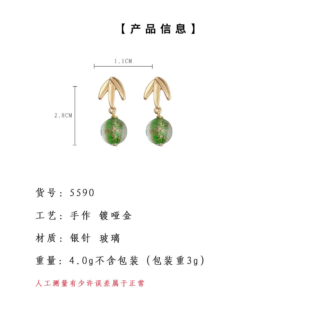 C廠【5590】森系半夏新中式竹葉綠玻璃琉璃手工耳飾2025年新款國潮耳環 25.02-4