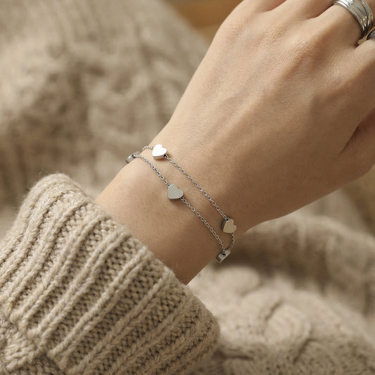 B廠【E054】歐美ins風小清新愛心雙層疊戴手鍊跨國時尚簡約飾品不鏽鋼鍍18k金
26.02-1