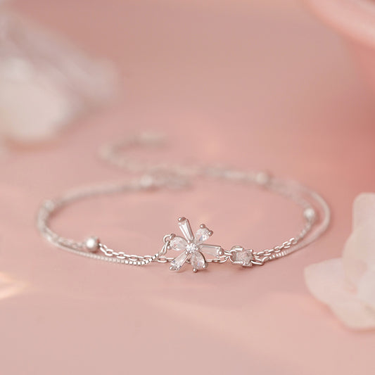 E廠 【YC4749SL】S925純銀花朵雙層手鍊清新文藝韓風百搭森系氣質簡約手飾 25.06-2