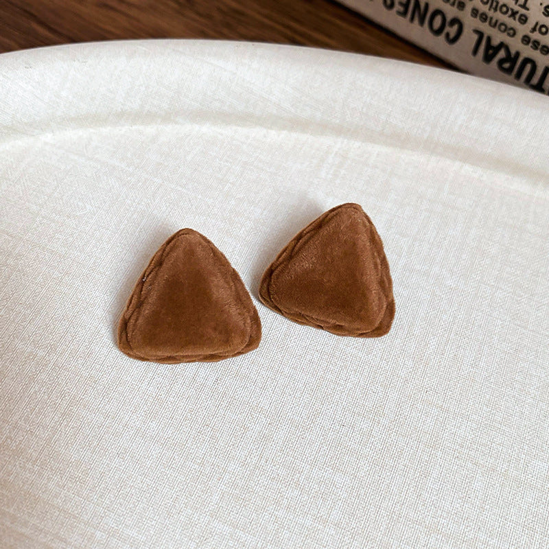 A廠【HE23306】925銀針植絨三角形耳環簡約耳環時尚氣質復古小眾耳飾輕奢高級感秋冬 24.11-1