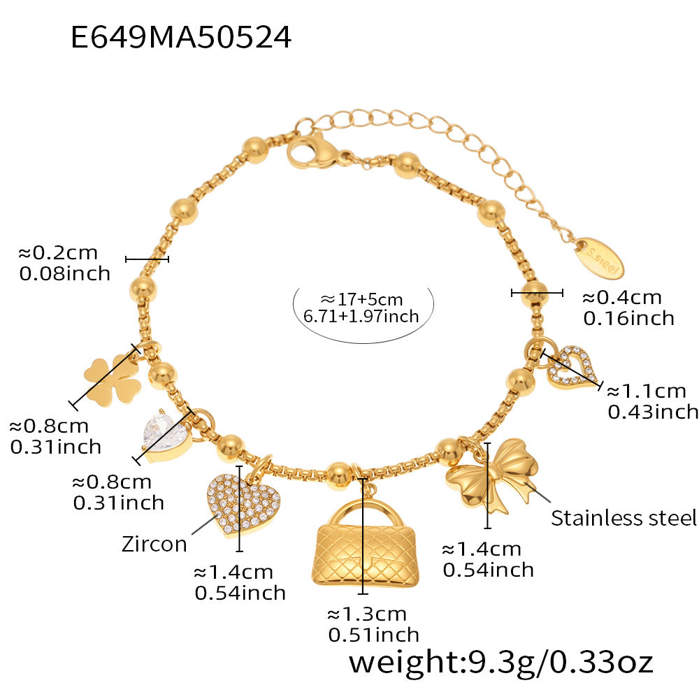B廠 【E638】INS風不鏽鋼18k真金5A鋯石幾何多配件DIY手鍊腳鍊夏日飾品 25.06-1