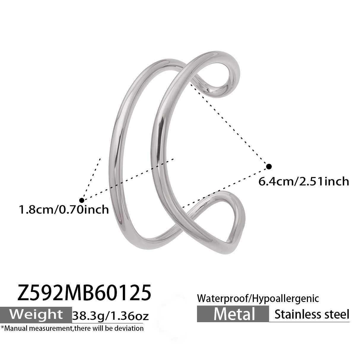 B廠【Z592】韓版ins簡約雙圈弧形開口手鐲小眾設計高級感不鏽鋼鍍18k真金手鐲
26.01-4