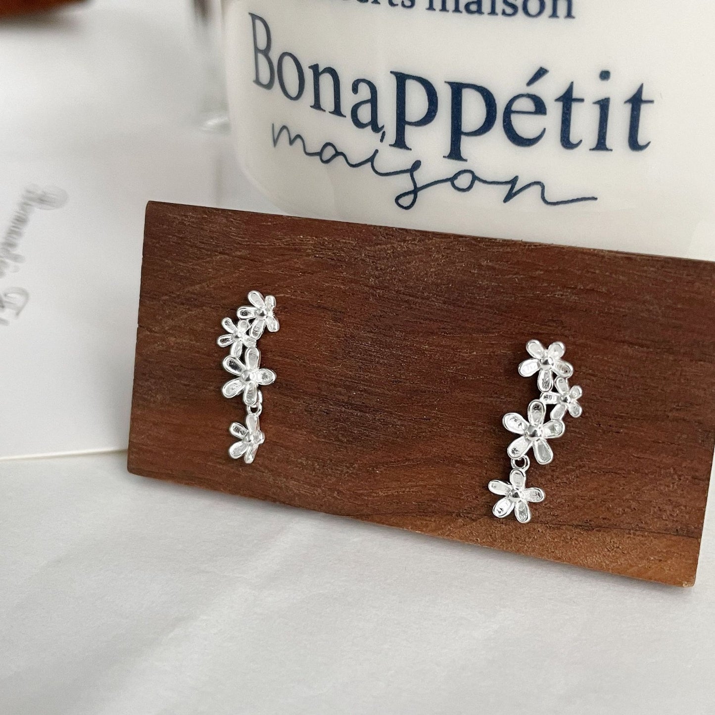 F廠【DQ11154E】足銀999小清新簡約花朵耳環女森系甜美繁花流蘇精緻耳飾 25.05-2