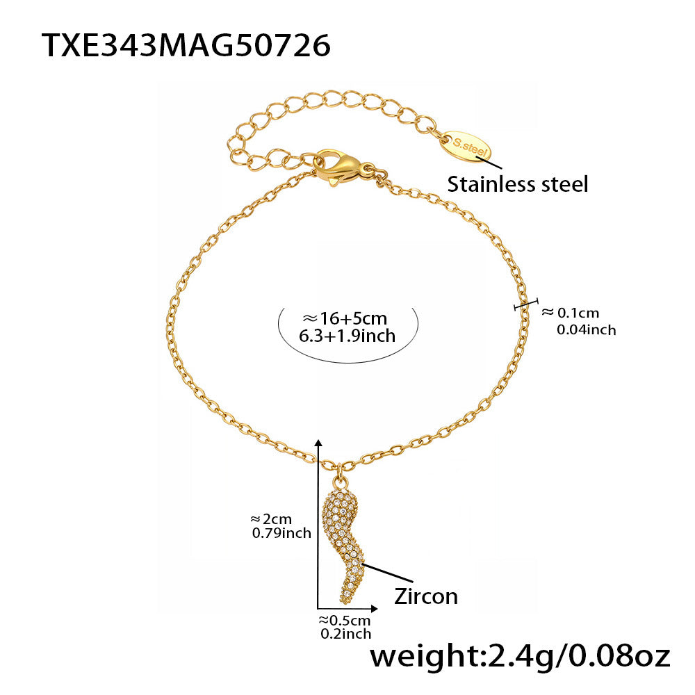 B廠【TXP342】全新中式飾品不銹鋼5A鋯石小辣椒狗骨頭個性雙層項鍊手鍊套裝 25.08-1