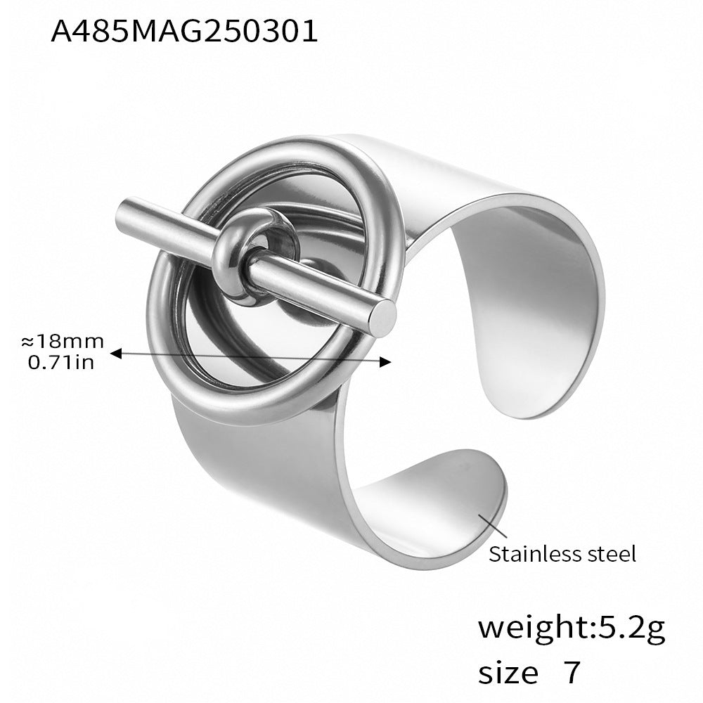 B廠【A485】OT扣環開口寬面設計不鏽鋼鍍18K真金個性嘻哈食指戒 25.03-1
