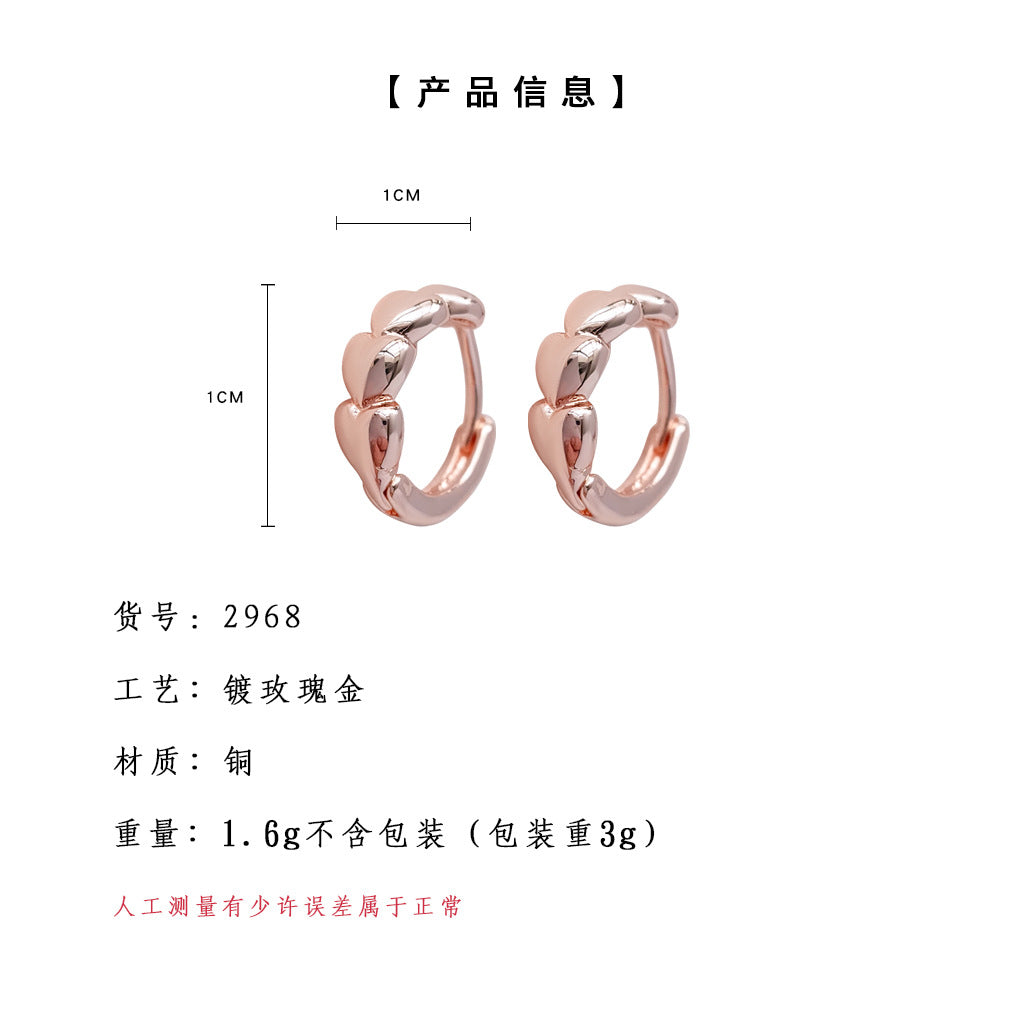 C廠【2968】時尚通勤百搭玫瑰金愛心耳扣設計感簡約心形圓圈溫柔氣質小巧耳飾 25.05-5