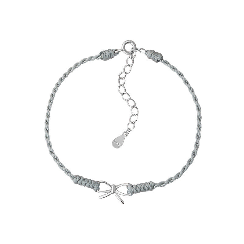 E廠【YC5134SL】S925純銀ins蝴蝶結編繩手鍊女高級小眾清新甜美文藝編繩手飾 25.04-3