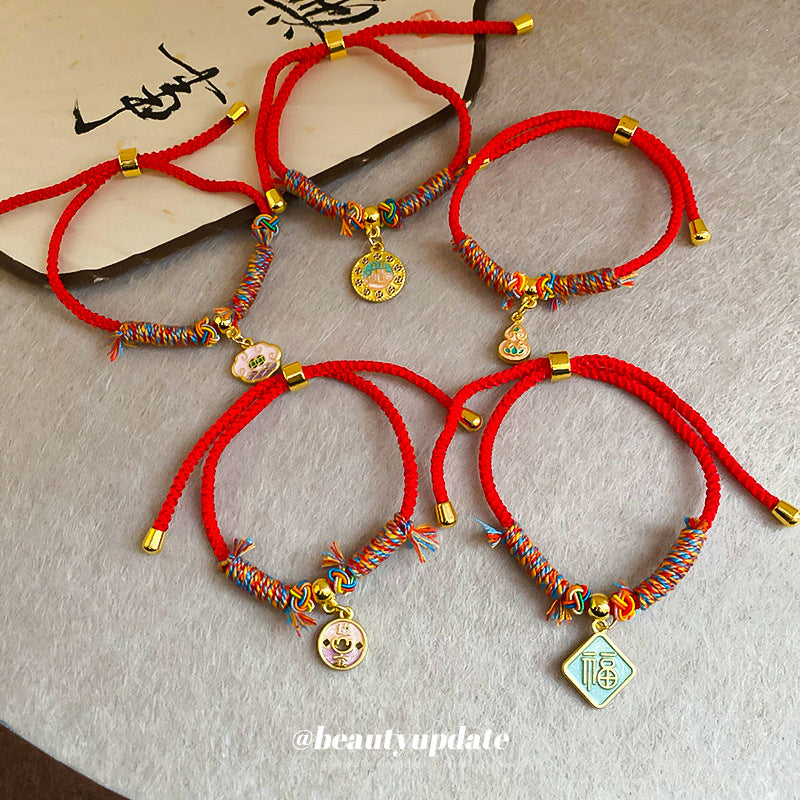 A廠【HB3335】新中式滴油菱形福字新年紅繩手鍊時尚百搭手繩手環輕奢高級感手飾 24.12-3