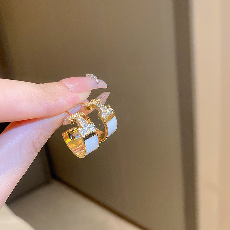 A廠【HE10351】真金電鍍925銀針超閃鋯石工字C型耳環歐美宮廷風耳環輕奢高級感耳飾 25.08-3