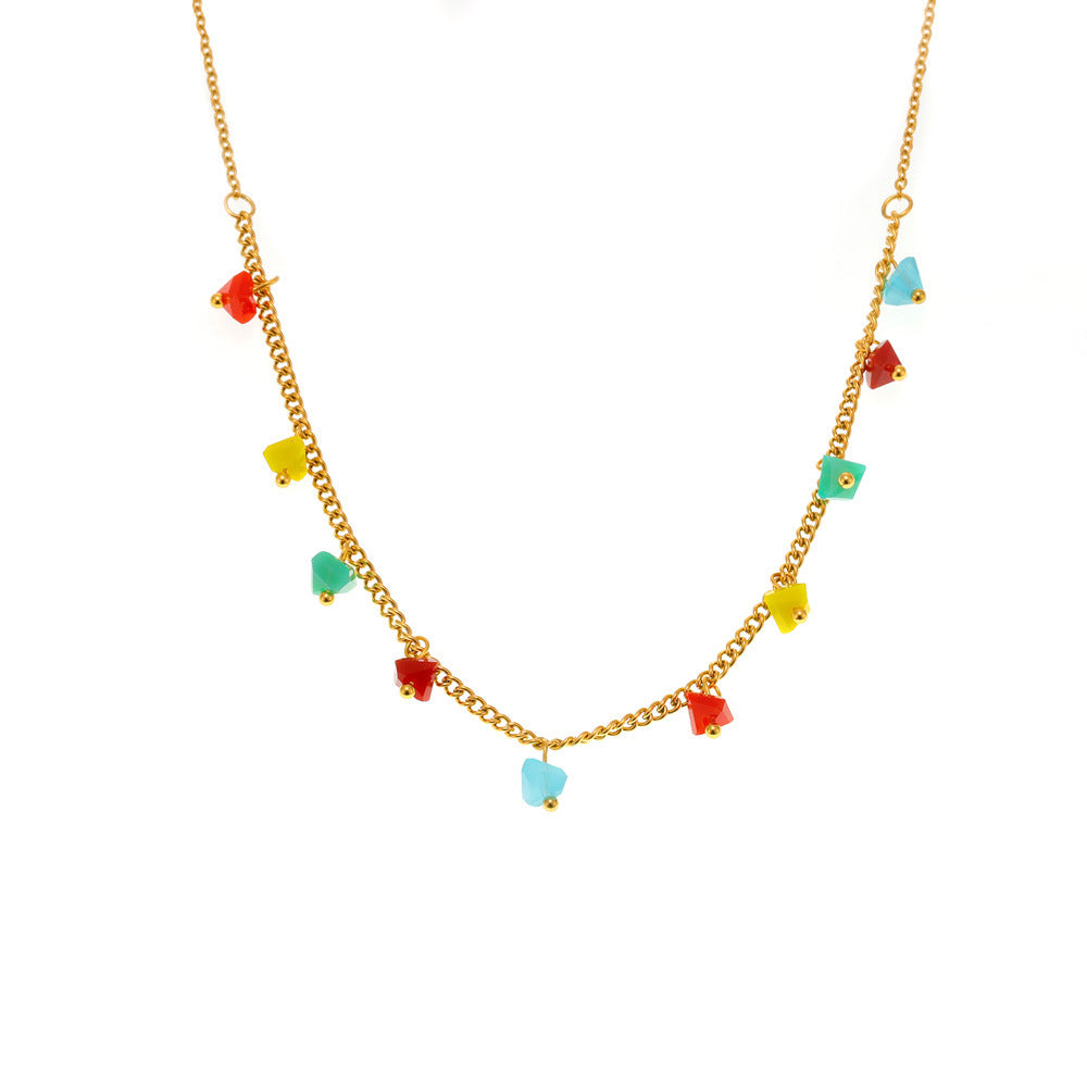 B廠【P2031】ins輕奢風切面水晶石項鍊女波西米亞不銹鋼網紅氣質鎖骨鏈 25.02-2