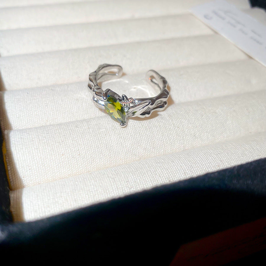 A廠【HR2526】不規則鋯石竹節水滴開口戒指復古精緻百搭食指戒輕奢高級感指環女 25.05-1