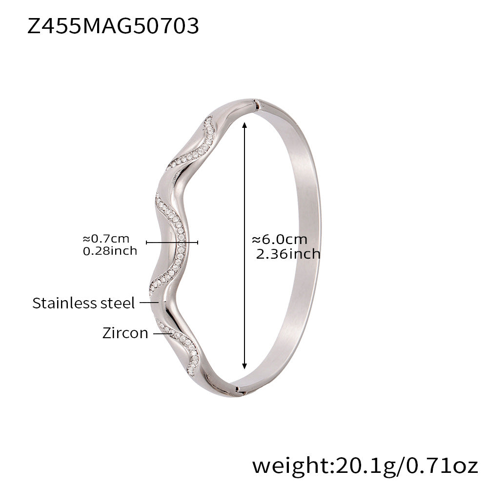 B廠【Z454】滿鑽5A鋯石卡扣高品質超閃手環組合不鏽鋼鍍18k真金不掉色 25.07-3