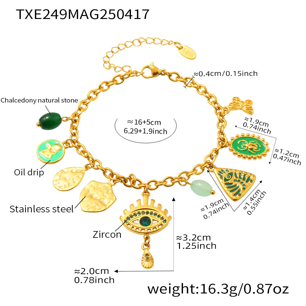 B廠【TXP249】歐美不銹鋼惡魔之眼鑲鋯石多配件天然石吊墜項鍊手鍊套裝女 25.04-4