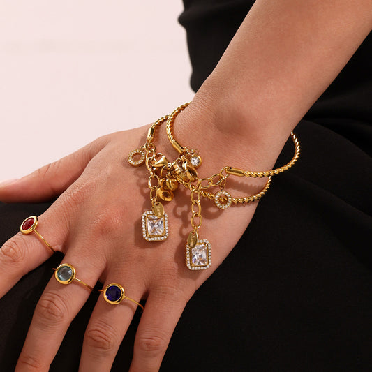 B廠【Z432】麻花線開口手鐲8字鋯石帶鑽DIY多配件手鐲不鏽鋼材質不掉色 25.06-4