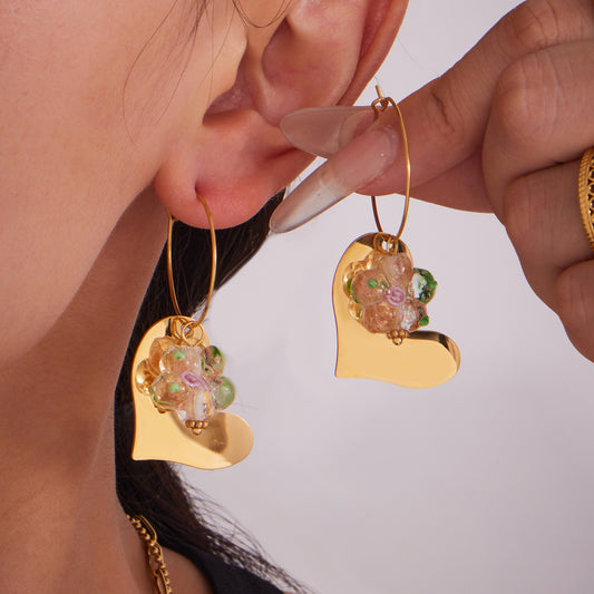 B廠【F564】飾品不銹鋼愛心樹脂花朵耳環跨境時尚個性大耳圈耳環不掉色 25.08-5