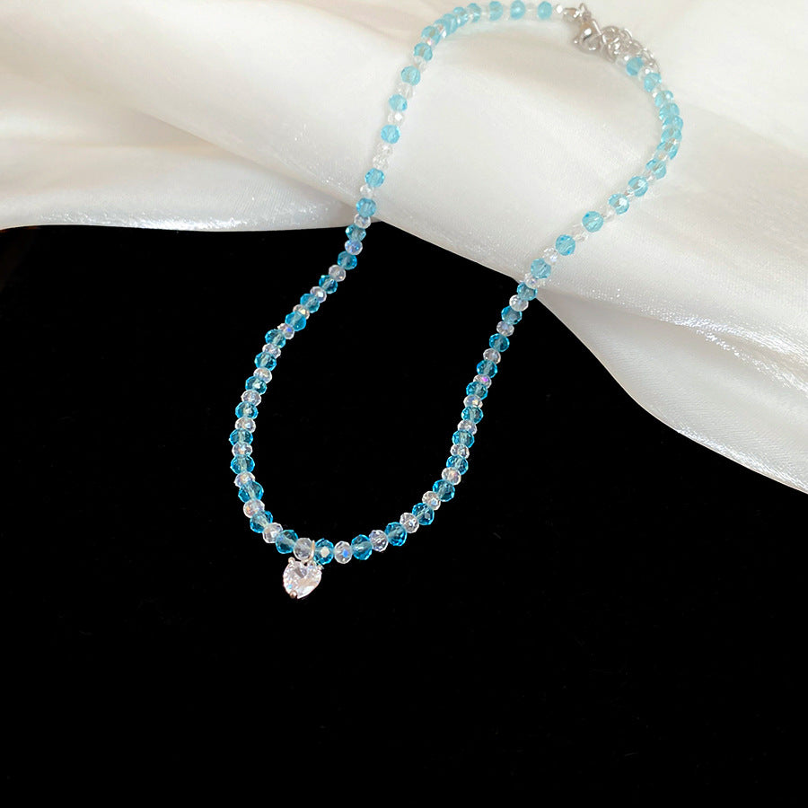 A廠【HN8943】鋯石玻璃串珠愛心吊墜項鍊小眾氣質百搭鎖骨鏈時尚高級感項鍊 25.05-5