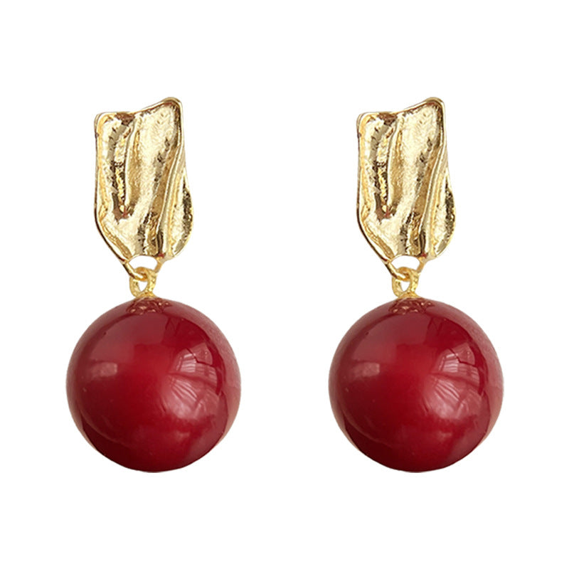 C廠【4976】新年大吉!安可拉紅珍珠耳環藝術復古高級感幾何圓形耳環貨源 25.01-1