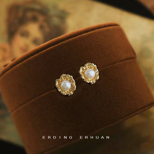 C廠【4830】淡水珍珠925銀針鍍14K不規則簡約時尚高級感耳飾新款耳環飾品
 25.10-4