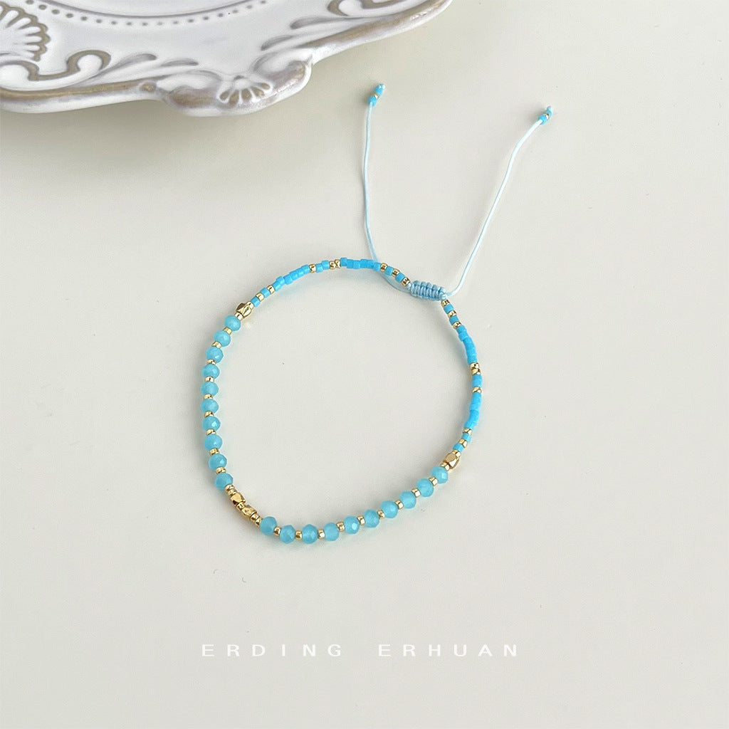 C廠【4643】波西米亞風清新甜美手工製作玻璃水晶手鍊女森系度假簡約手飾 24.08-2