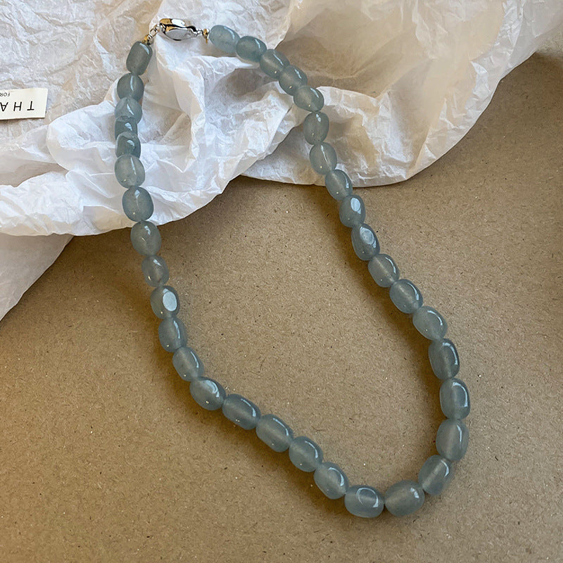 A廠【HN8222】海藍寶色系小清新天然石串珠項鍊個性時尚鎖骨鏈高級感氣質頸鍊女 25.02-4