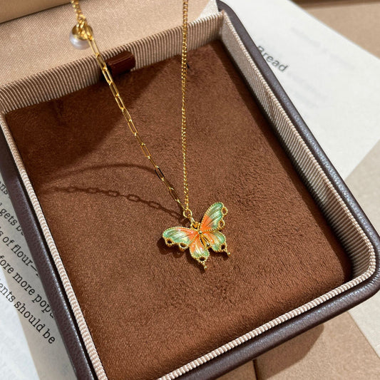 F廠【DQ0599N】S925純銀彩色琺瑯蝴蝶項鍊女小眾精緻高級感漸層蝴蝶鎖骨鏈潮
 25.09-1