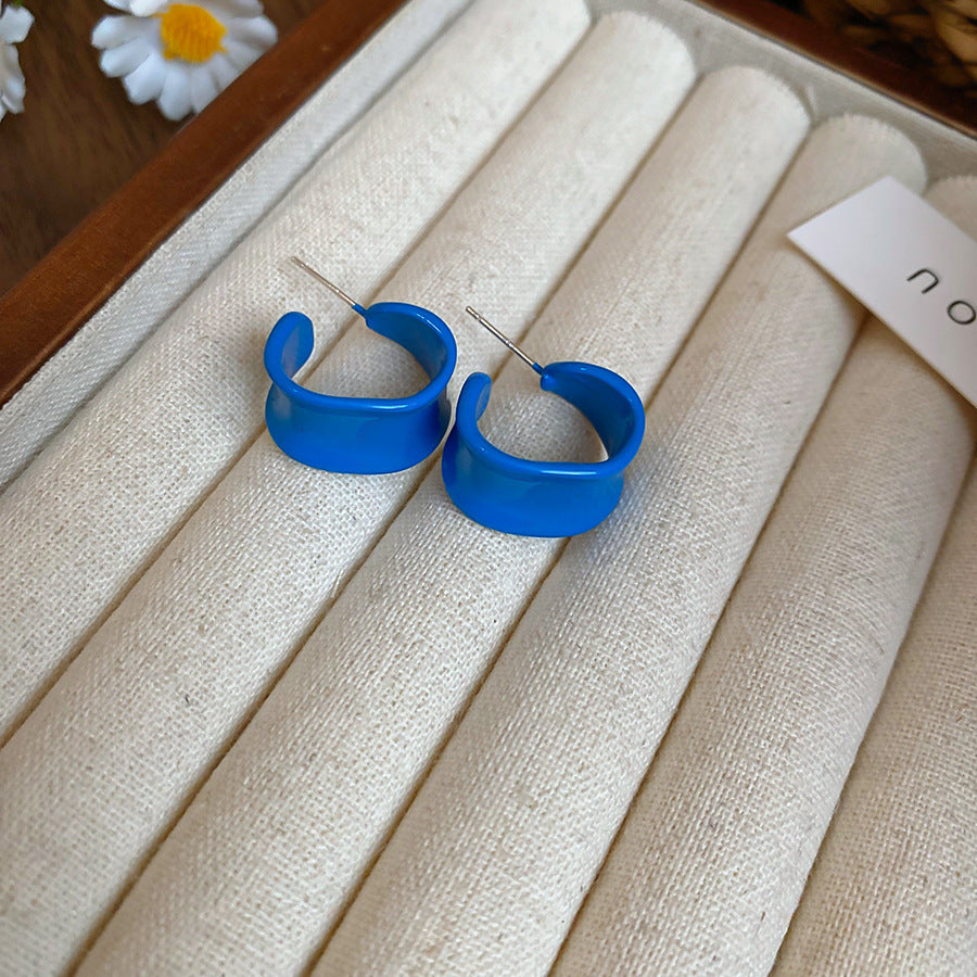 A廠【HE25992】925銀針滴油噴漆C型耳環2025新款甜美簡約氣質耳環輕奢高級感耳飾女 25.04-3