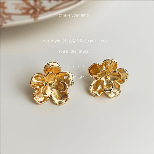 C廠【6547】時尚高級感輕奢風925銀針電鍍14K金色立體花朵耳環飾品耳環女 25.08-3