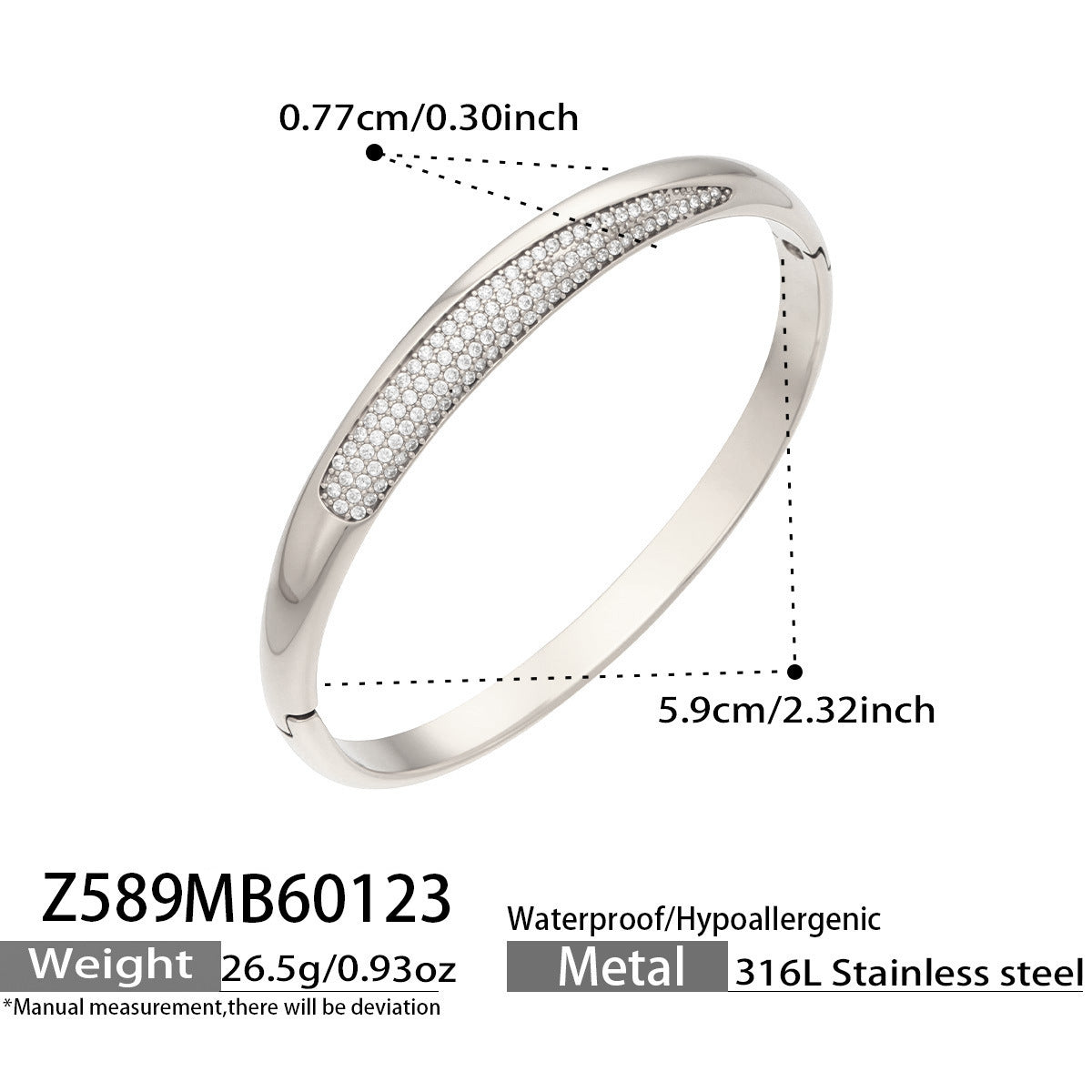 B廠【Z589】歐美ins小眾時尚設計超閃5A鋯石幾何素圈卡扣手鐲不鏽鋼鍍金手環
26.01-4